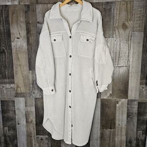 FREE PEOPLE Ruby Fleece Shirt Jacket Oversized Distressed in Grey Women's Large